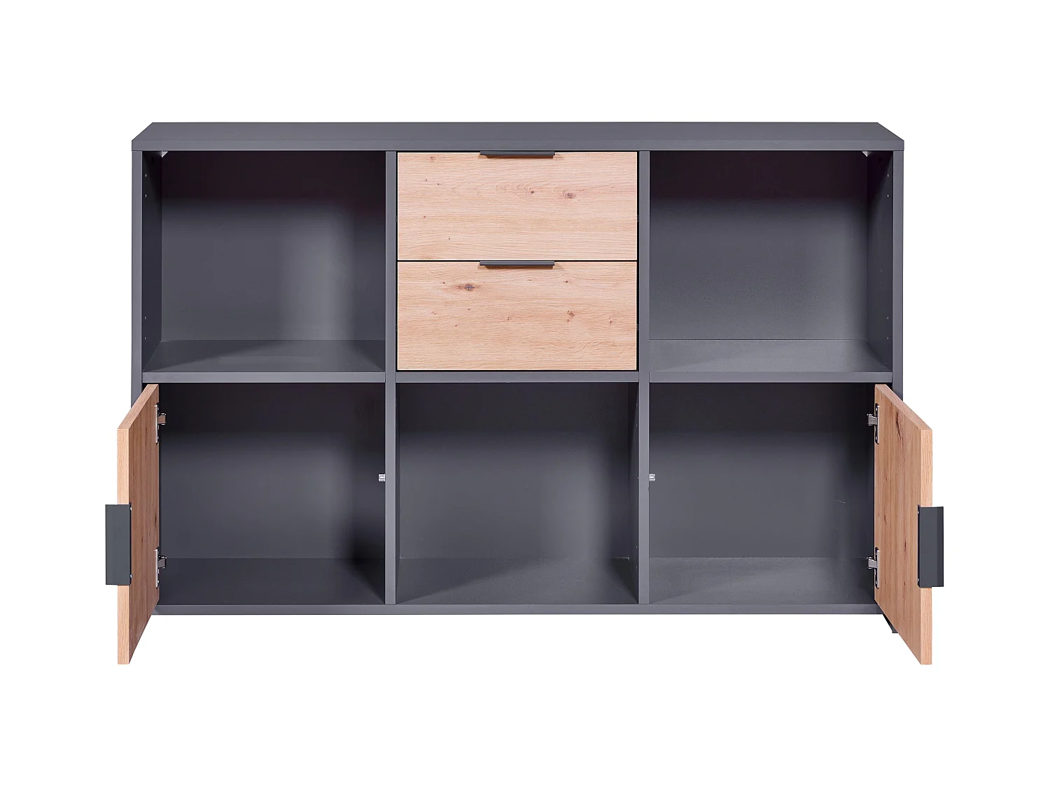 Commode meuble de rangement en bois coloris chêne Artisan /anthracite - longueur 120 x profondeur 30 x hauteur 77 cm