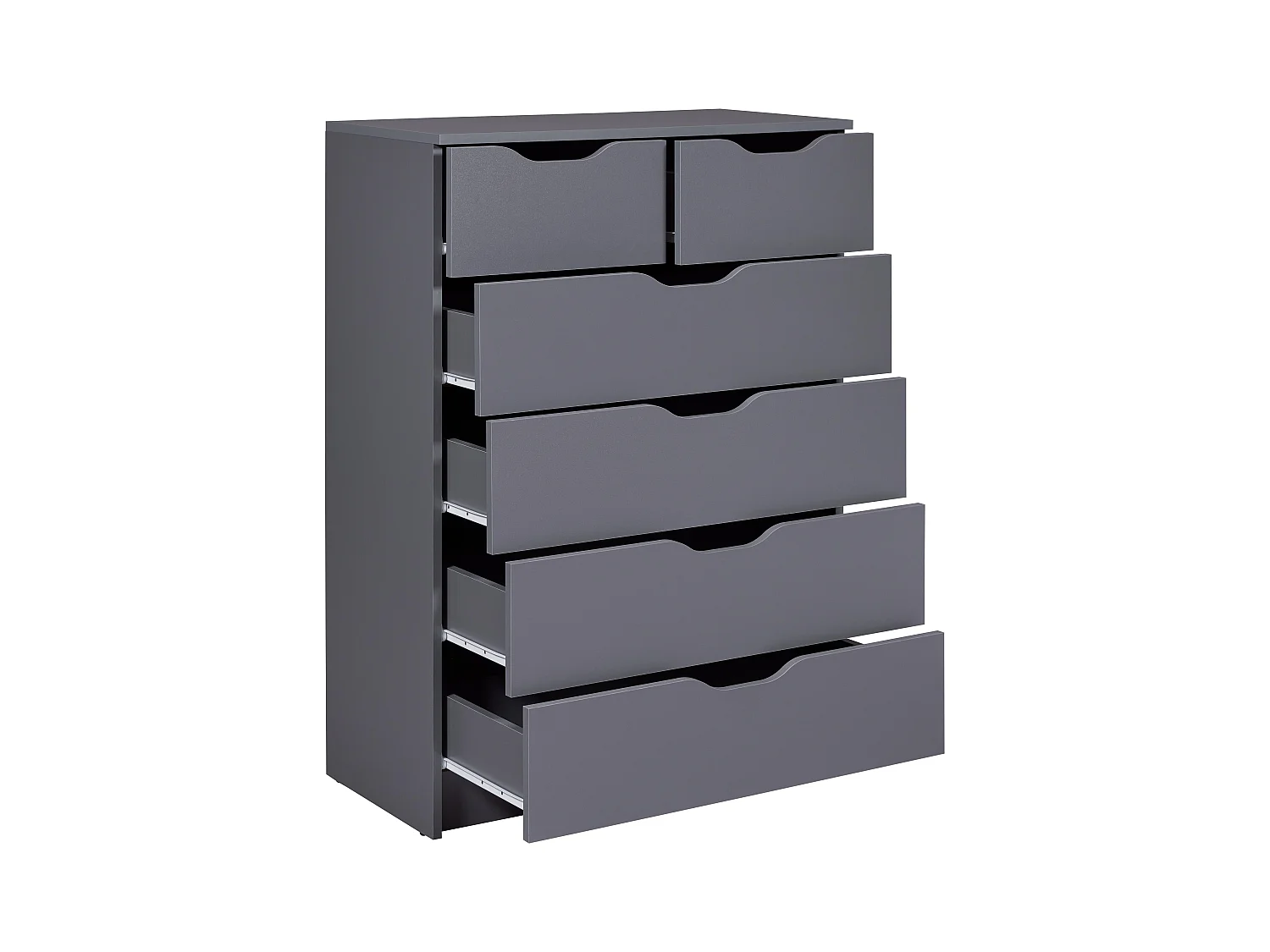 Commode meuble de rangement en bois de 6 tiroirs coloris gris graphite - longueur 81 x profondeur 40 x hauteur 112 cm