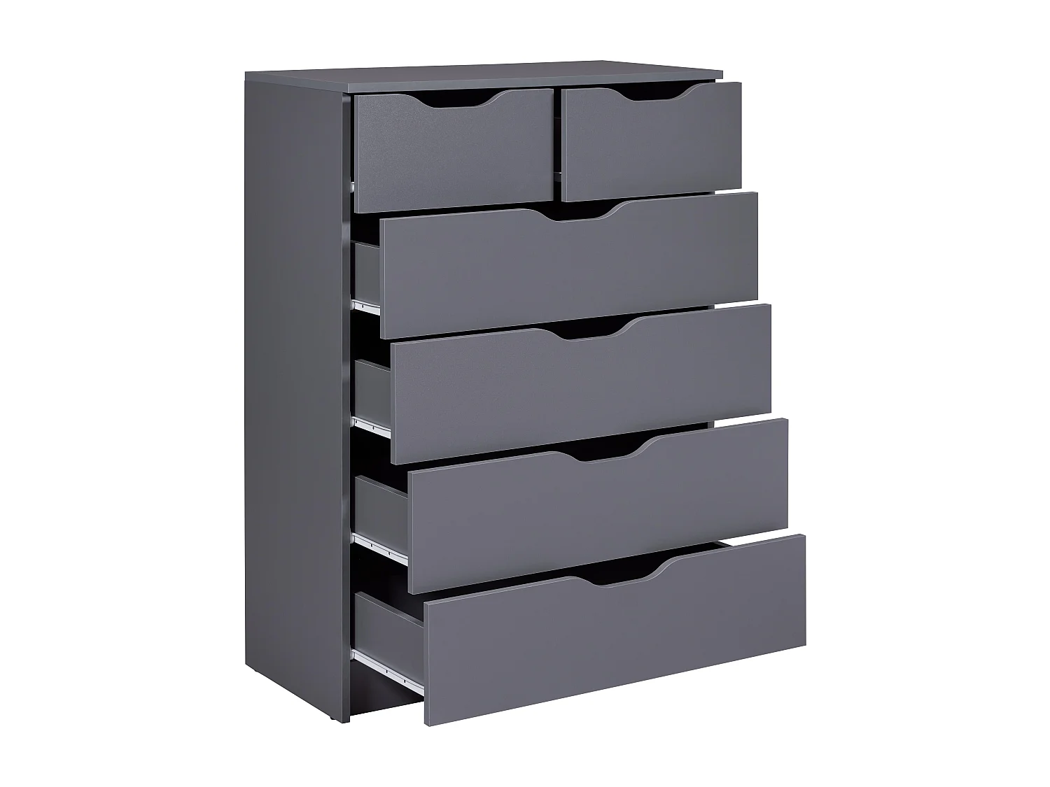 Commode meuble de rangement en bois de 6 tiroirs coloris gris graphite - longueur 81 x profondeur 40 x hauteur 112 cm