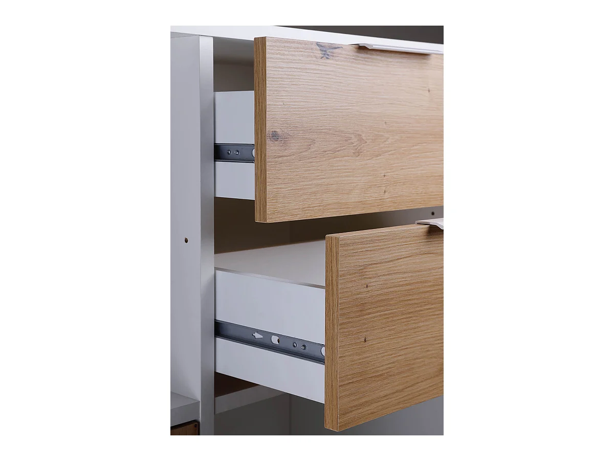 Commode, meuble de rangement avec 2 portes et 2 tiroirs coloris chêne Artisan /blanc - longueur 120 x profondeur 30 x hauteur 77 cm
