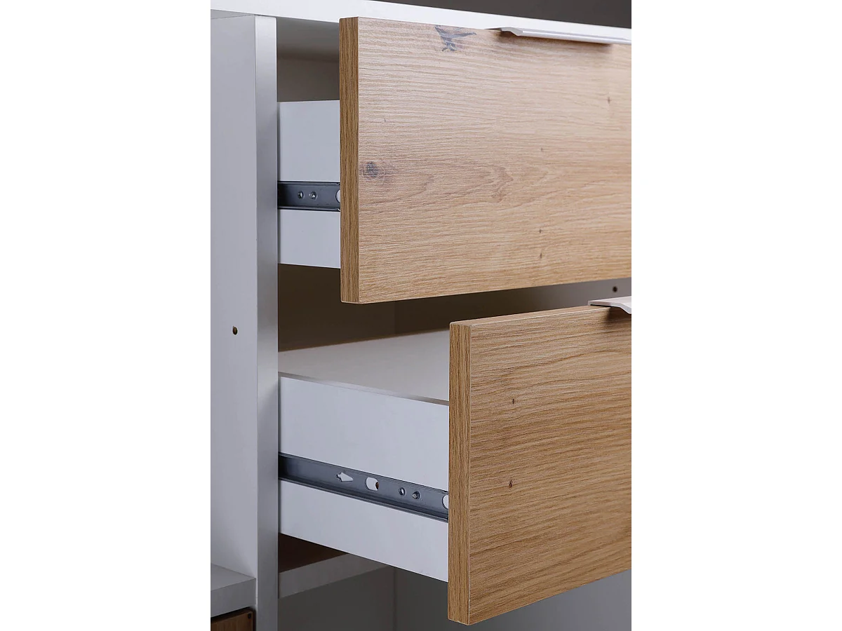 Commode, meuble de rangement avec 2 portes et 2 tiroirs coloris chêne Artisan /blanc - longueur 120 x profondeur 30 x hauteur 77 cm