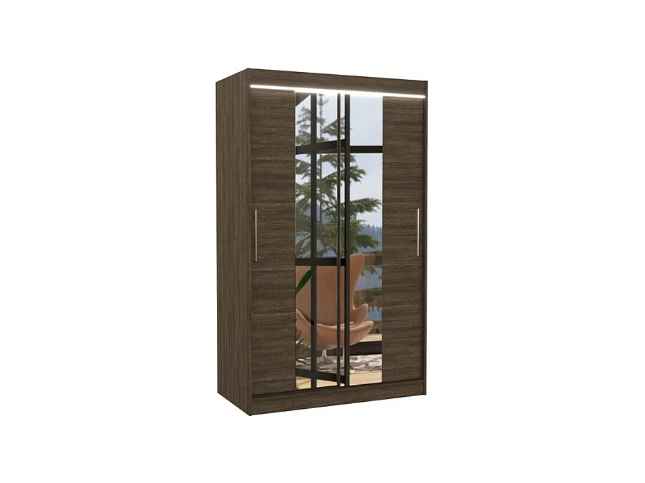 Armoire Lanto (120cm)/portes coulissantes/LED/miroir/Marron