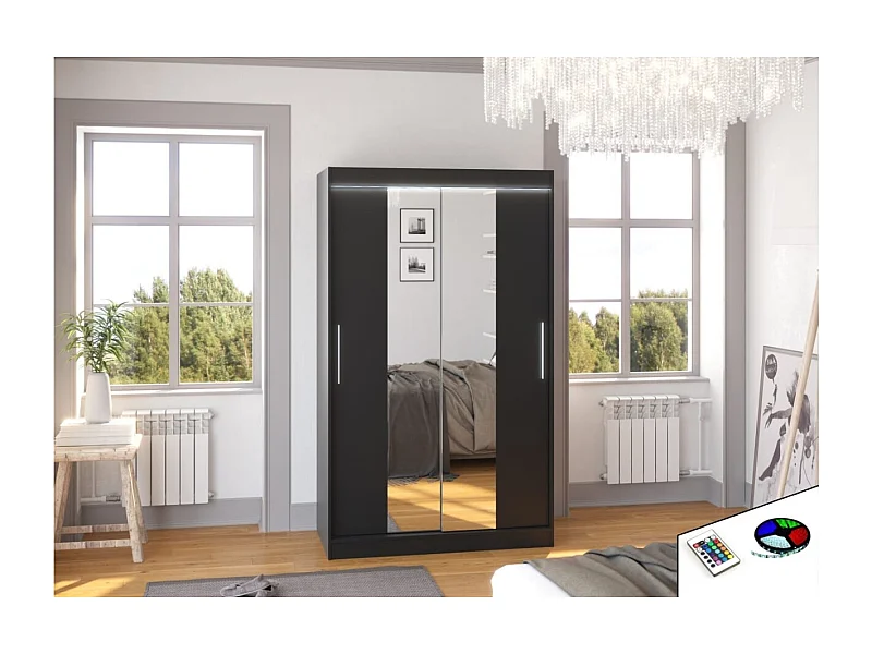 Armoire Lanto (120cm)/portes coulissantes/LED/miroir/Noir