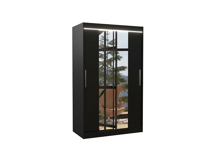 Armoire Lanto (120cm)/portes coulissantes/LED/miroir/Noir