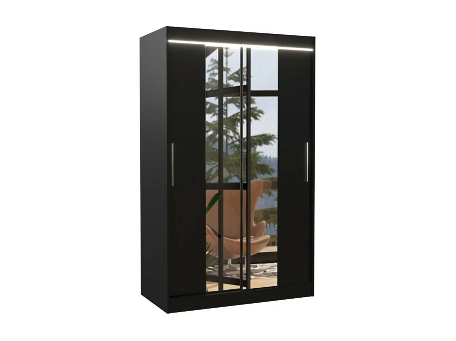 Armoire Lanto (120cm)/portes coulissantes/LED/miroir/Noir