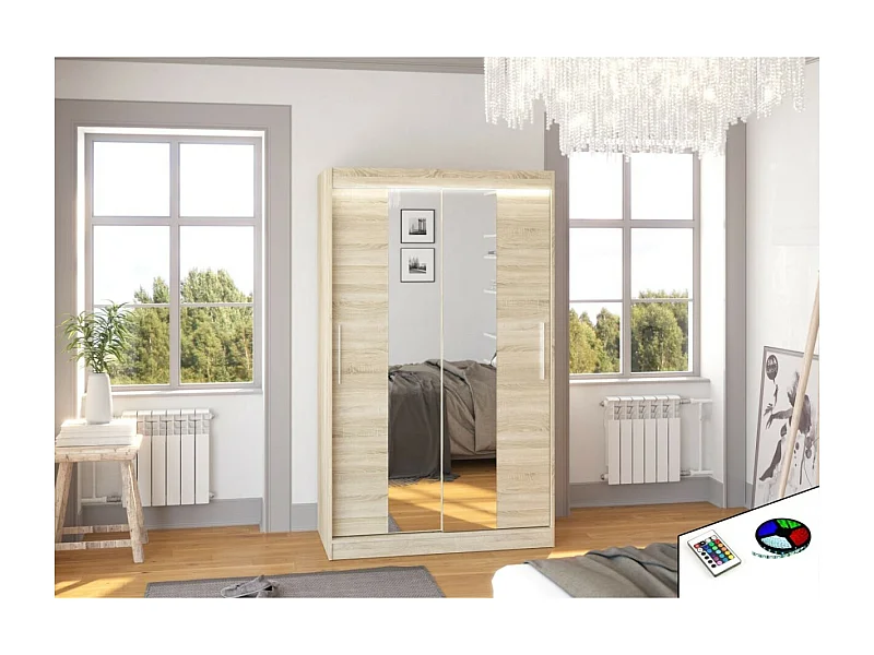 Armoire Lanto (120cm)/portes coulissantes/LED/miroir/Sonoma