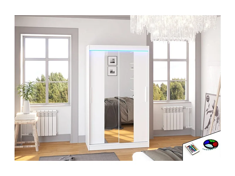 Armoire Lanto (120cm)/portes coulissantes/LED/miroir/Blanc