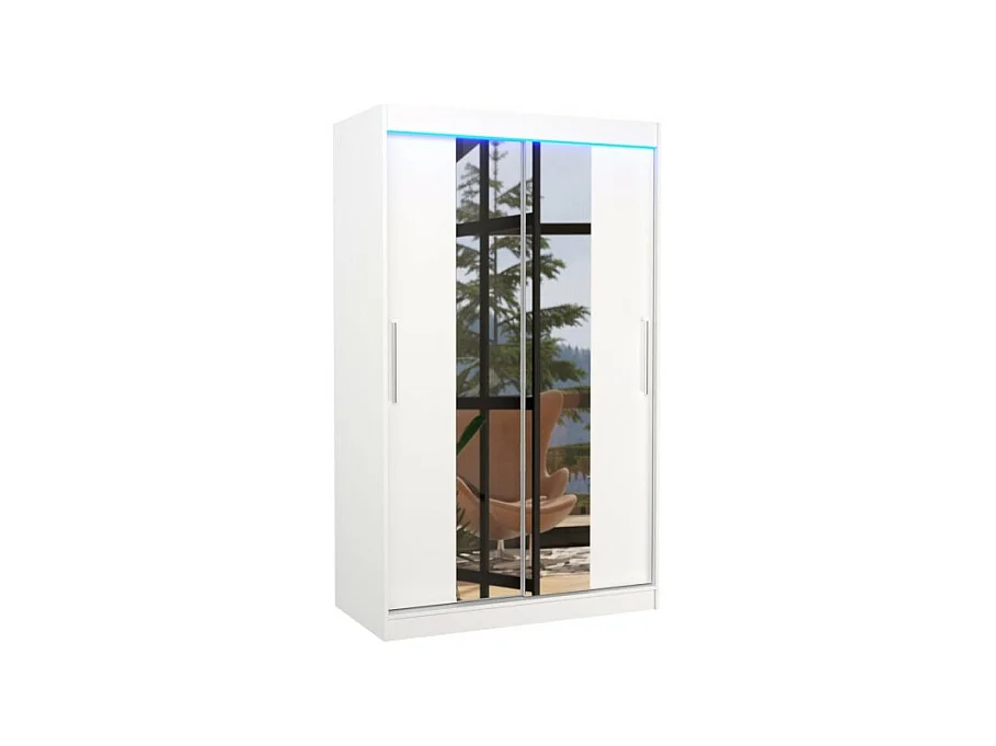 Armoire Lanto (120cm)/portes coulissantes/LED/miroir/Blanc