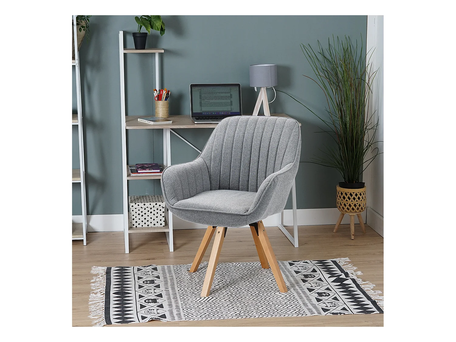 Chaise de bureau pivotant style scandinave en tissu pied en bois de hêtre,CARSONOFFICE