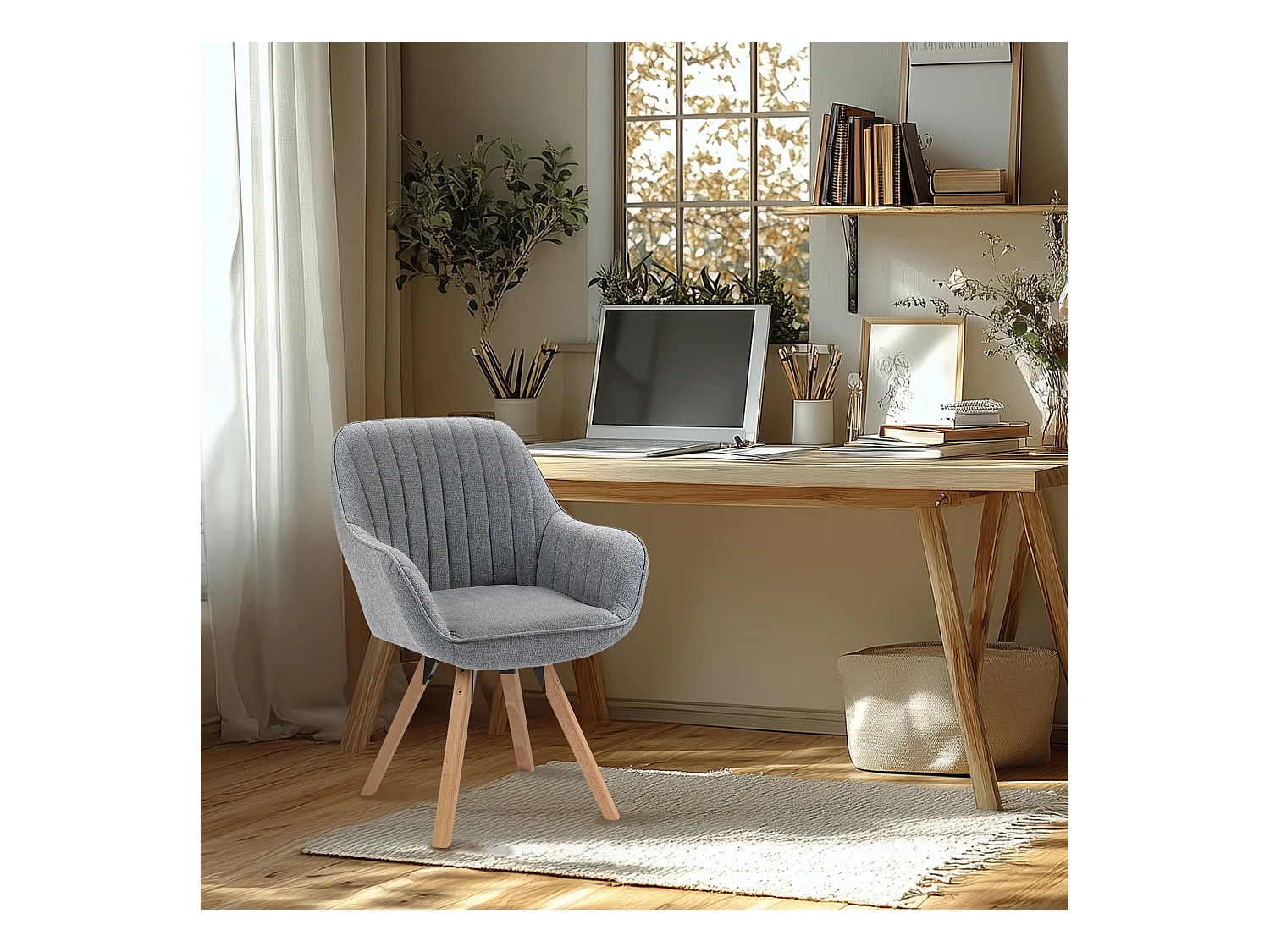 Chaise de bureau pivotant style scandinave en tissu pied en bois de hêtre,CARSONOFFICE