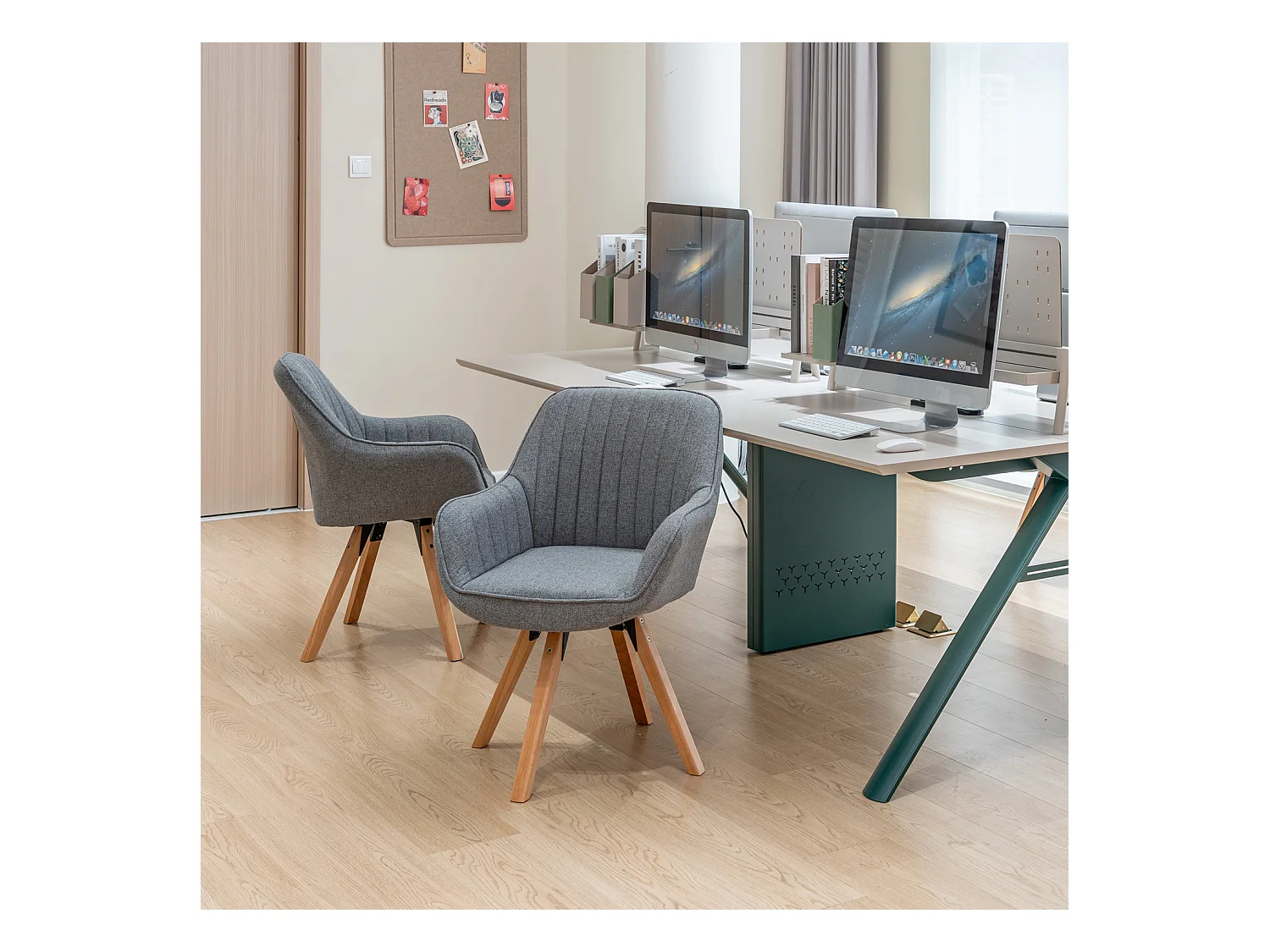 Chaise de bureau pivotant style scandinave en tissu pied en bois de hêtre,CARSONOFFICE