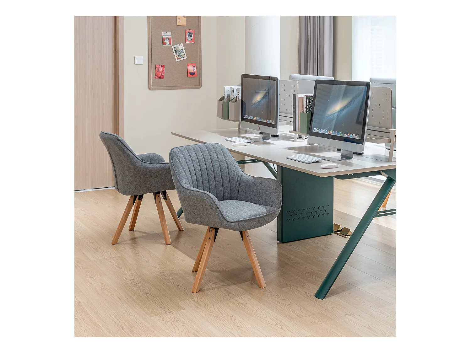 Chaise de bureau pivotant style scandinave en tissu pied en bois de hêtre,CARSONOFFICE