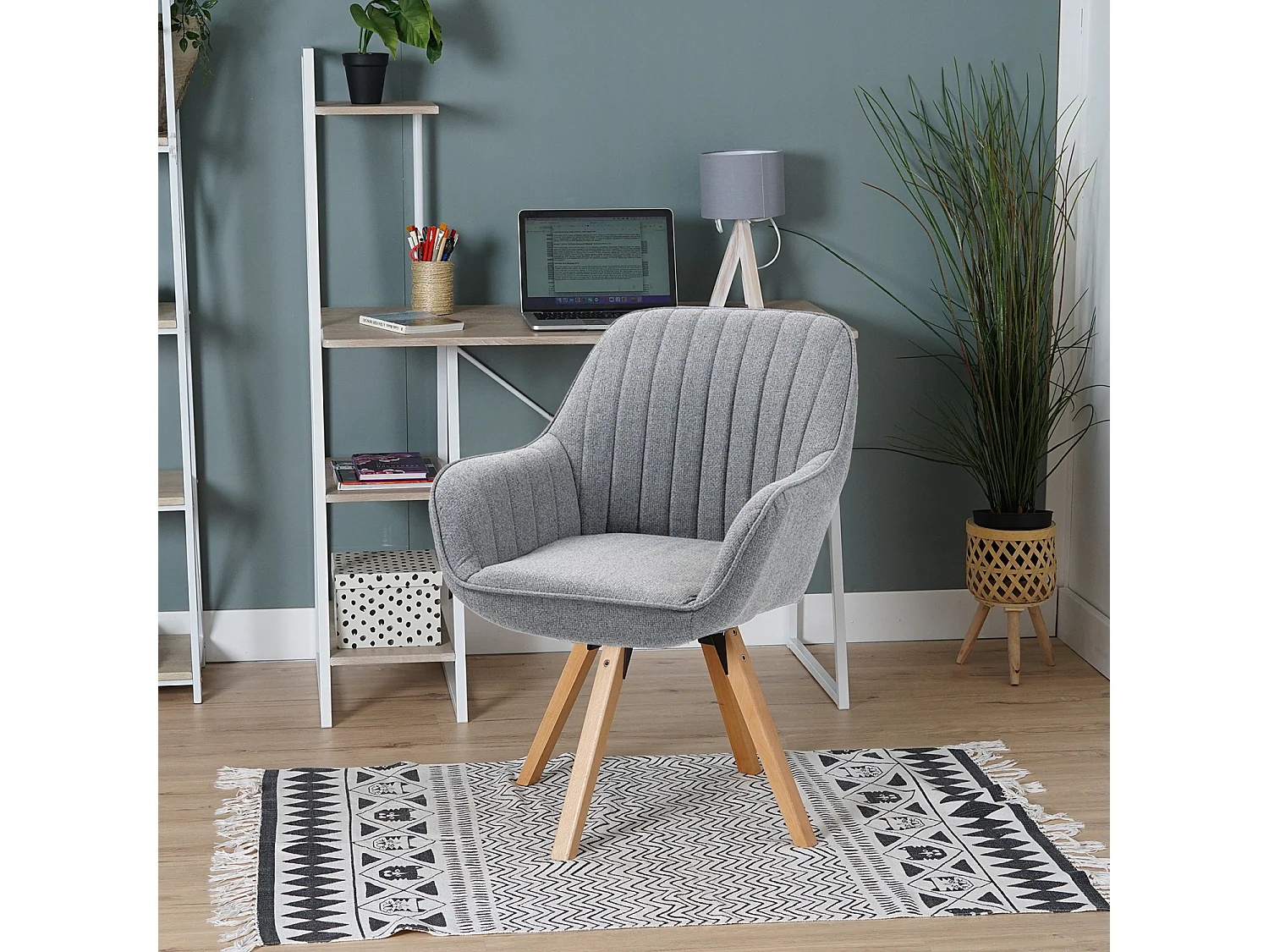 Chaise de bureau pivotant style scandinave en tissu pied en bois de hêtre,CARSONOFFICE