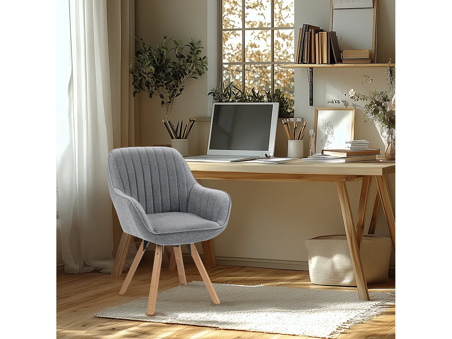 Chaise de bureau pivotant style scandinave en tissu pied en bois de hêtre,CARSONOFFICE