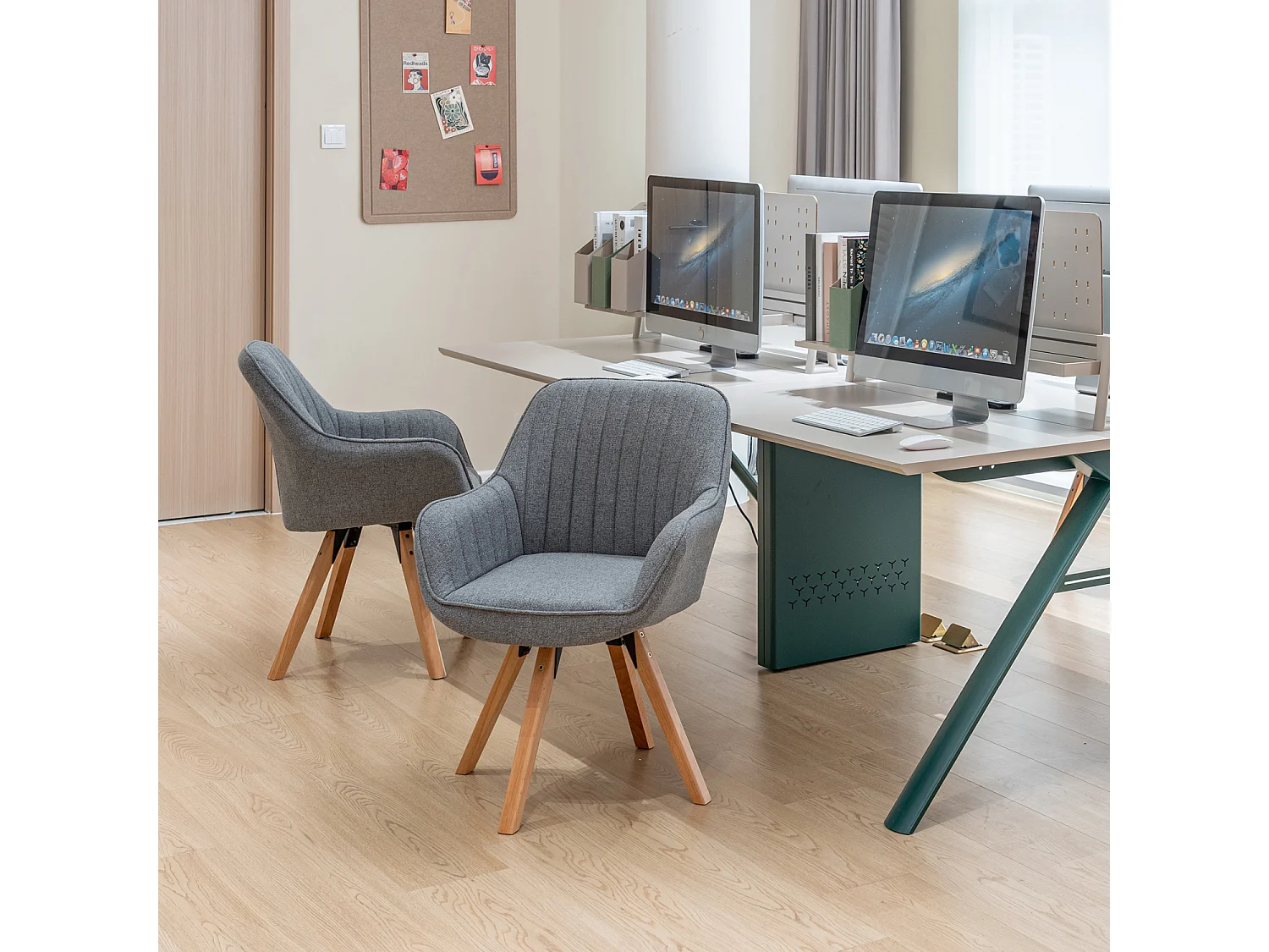 Chaise de bureau pivotant style scandinave en tissu pied en bois de hêtre,CARSONOFFICE