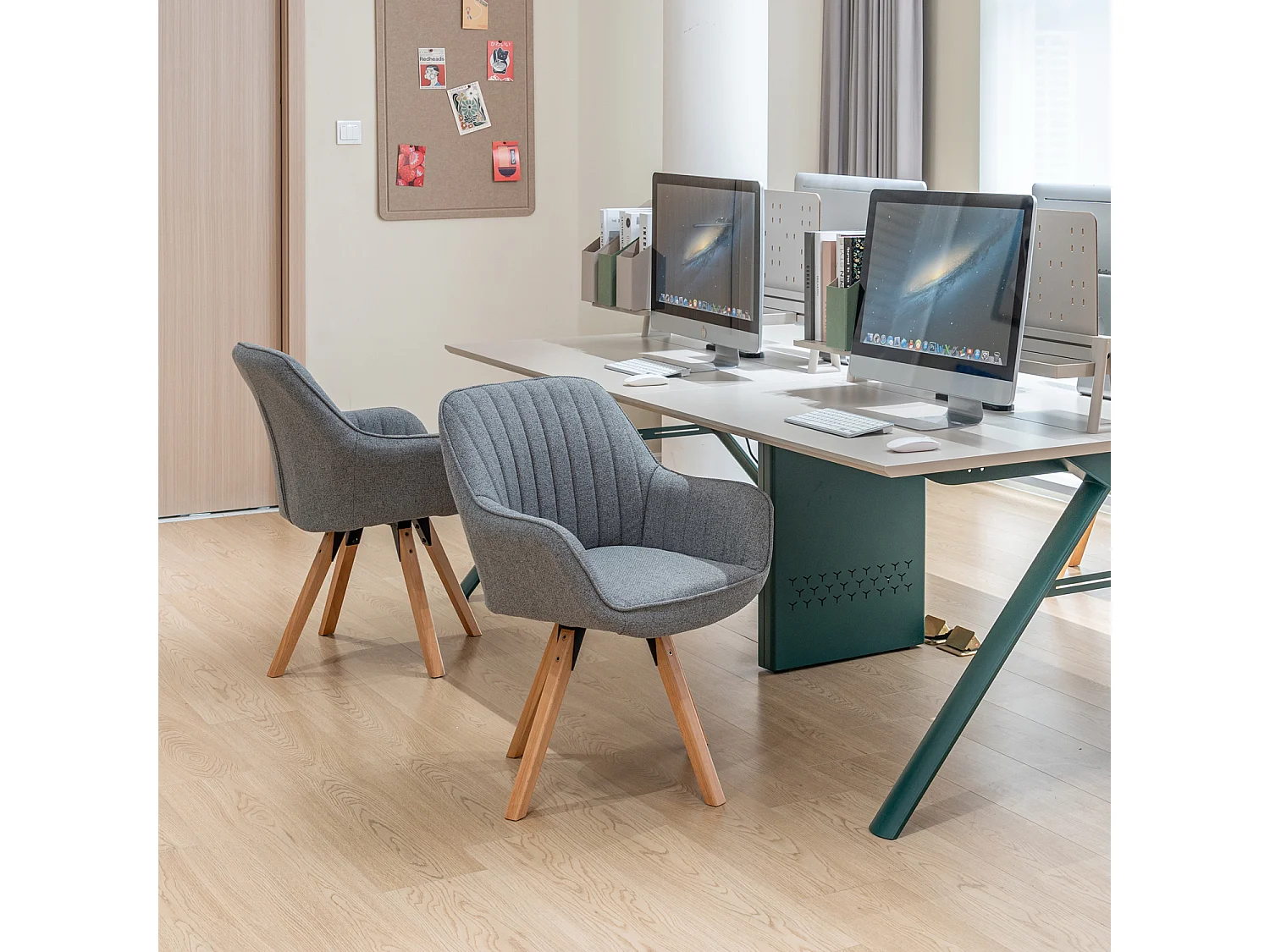 Chaise de bureau pivotant style scandinave en tissu pied en bois de hêtre,CARSONOFFICE