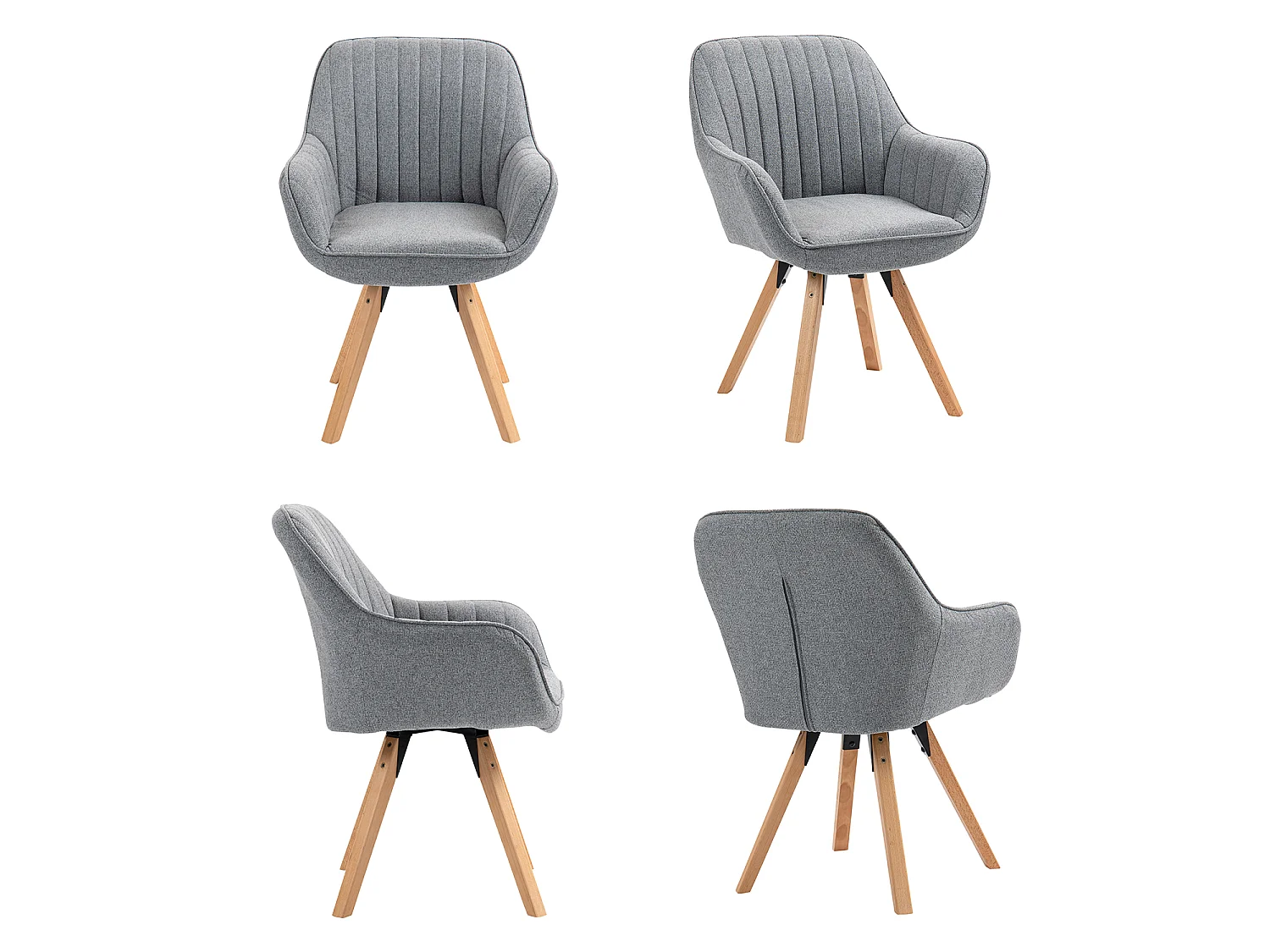 Chaise de bureau pivotante style scandinave en tissu gris avec pieds en bois de hêtre, CARSONOFFICE