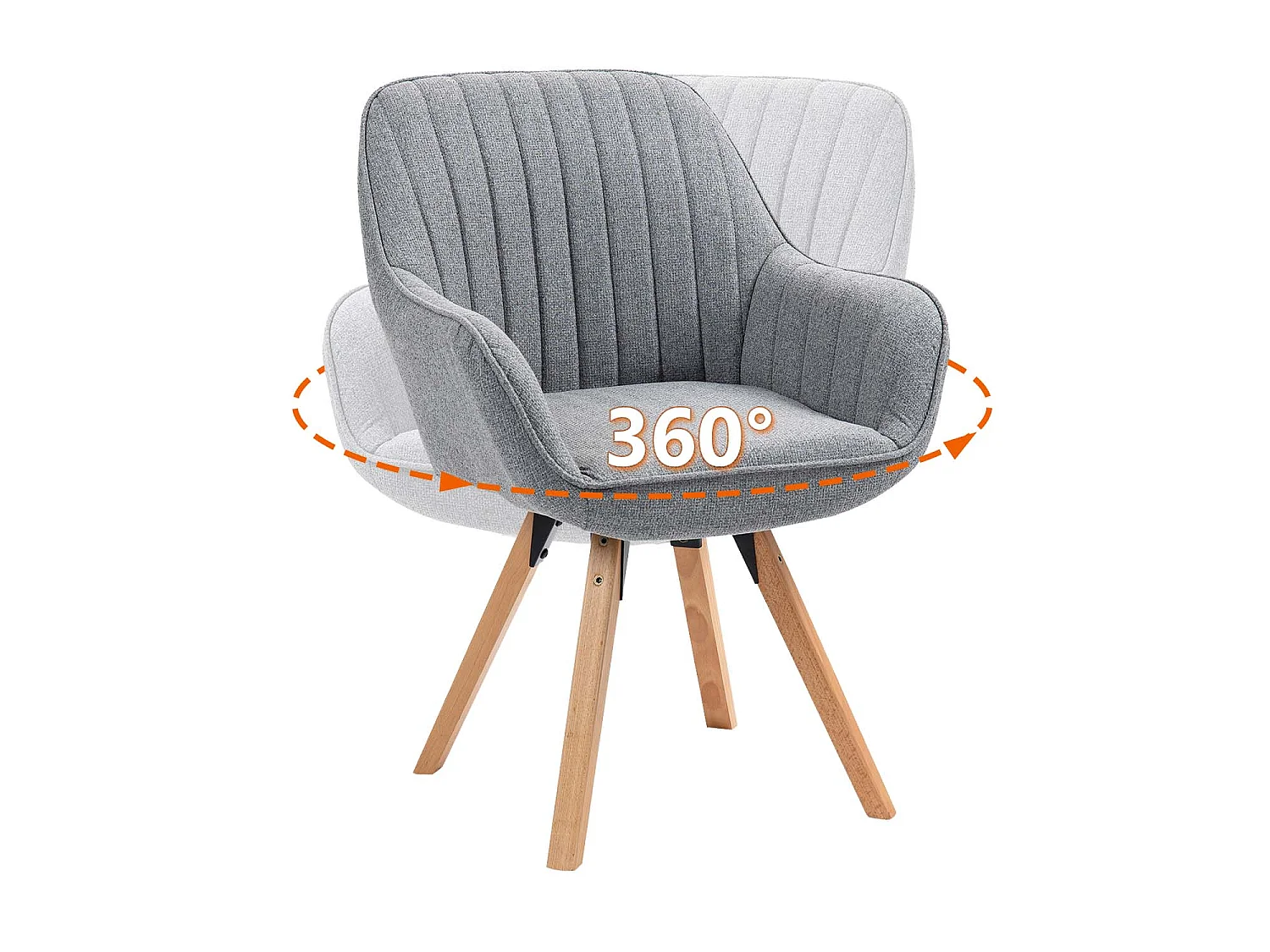 Chaise de bureau pivotante style scandinave en tissu gris avec pieds en bois de hêtre, CARSONOFFICE