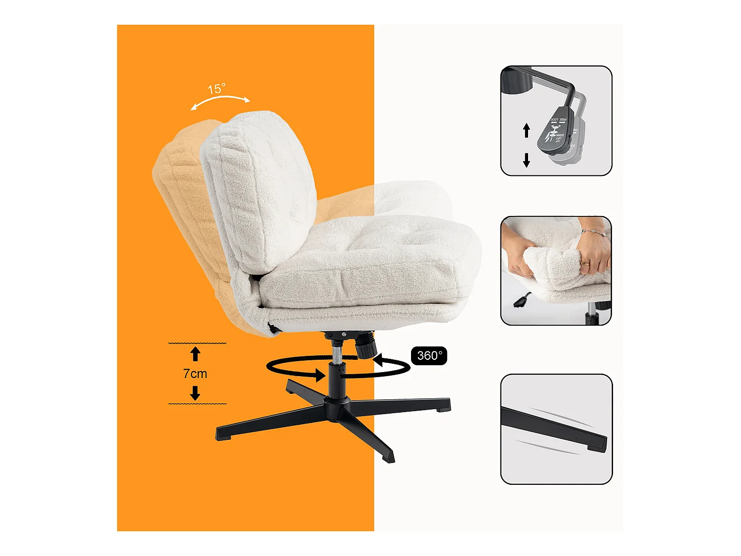 Chaise de bureau pivotant réglable en hauteur en bouclette,ALINTONEXOFFICE
