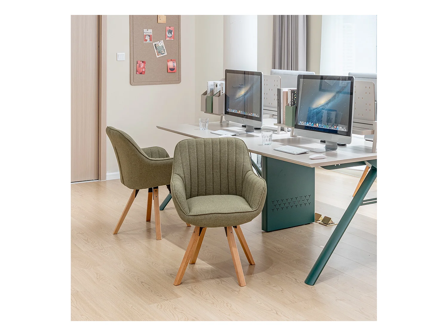 Chaise de bureau pivotant style scandinave en tissu pied en bois de hêtre,CARSONOFFICE