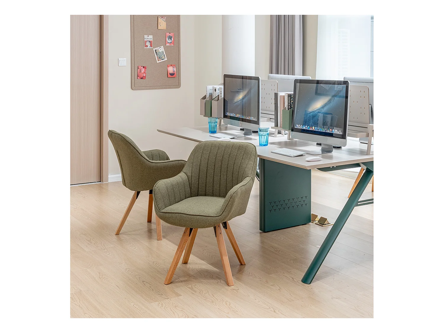 Chaise de bureau pivotant style scandinave en tissu pied en bois de hêtre,CARSONOFFICE