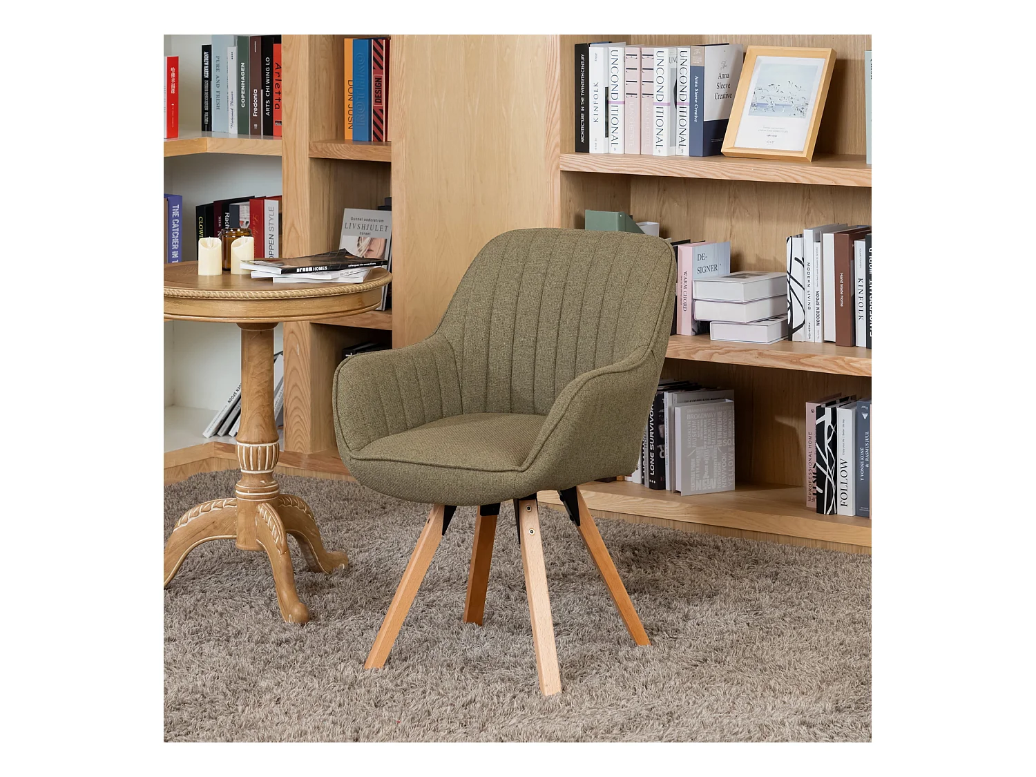 Chaise de bureau pivotant style scandinave en tissu pied en bois de hêtre,CARSONOFFICE