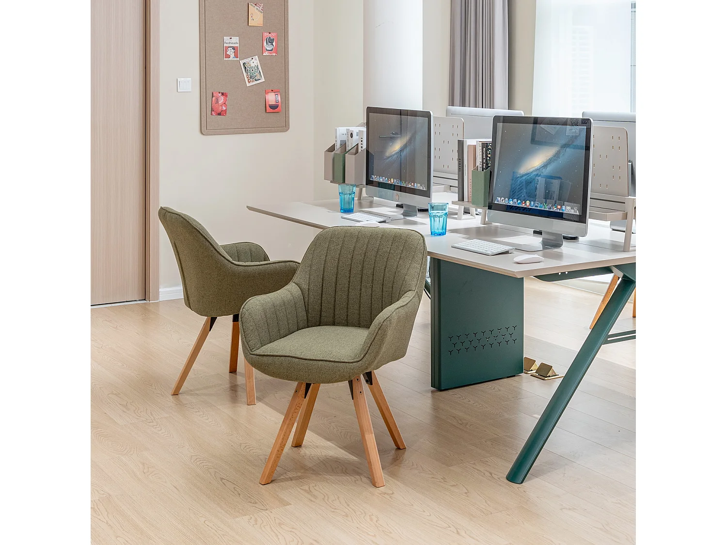 Chaise de bureau pivotant style scandinave en tissu pied en bois de hêtre,CARSONOFFICE