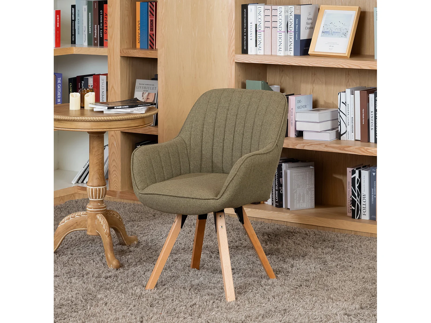 Chaise de bureau pivotant style scandinave en tissu pied en bois de hêtre,CARSONOFFICE