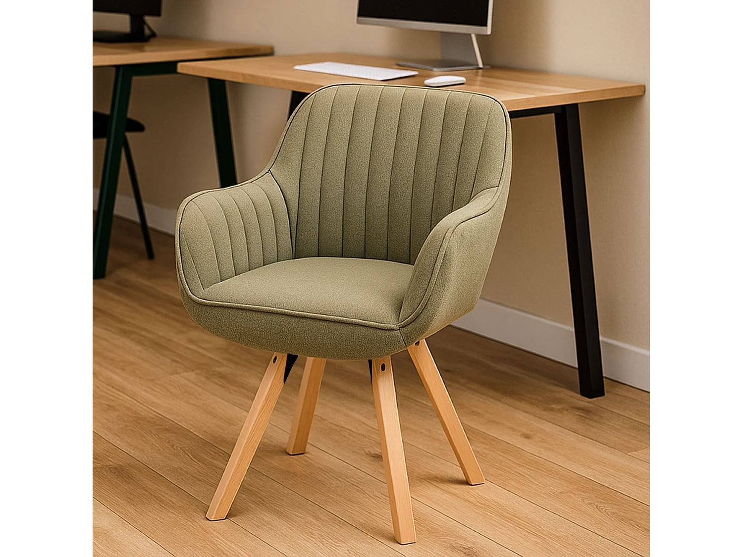 Chaise de bureau pivotant style scandinave en tissu pied en bois de hêtre,CARSONOFFICE