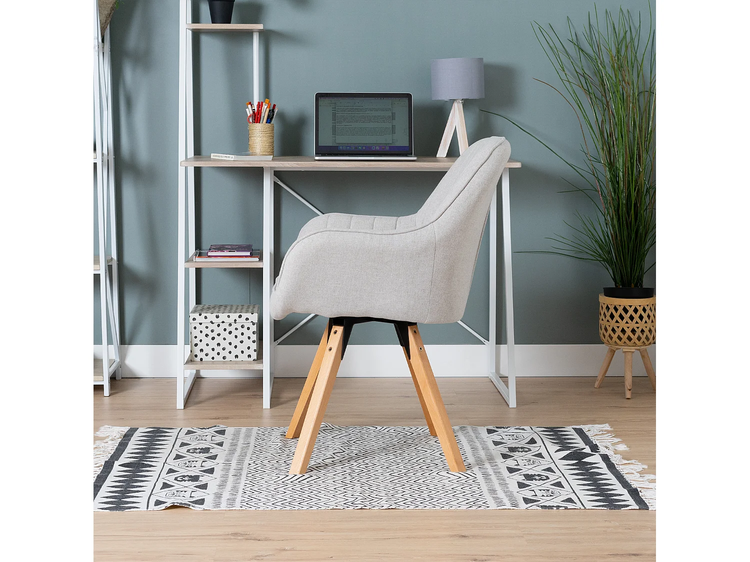 Chaise de bureau pivotant style scandinave en tissu pied en bois de hêtre,CARSONOFFICE