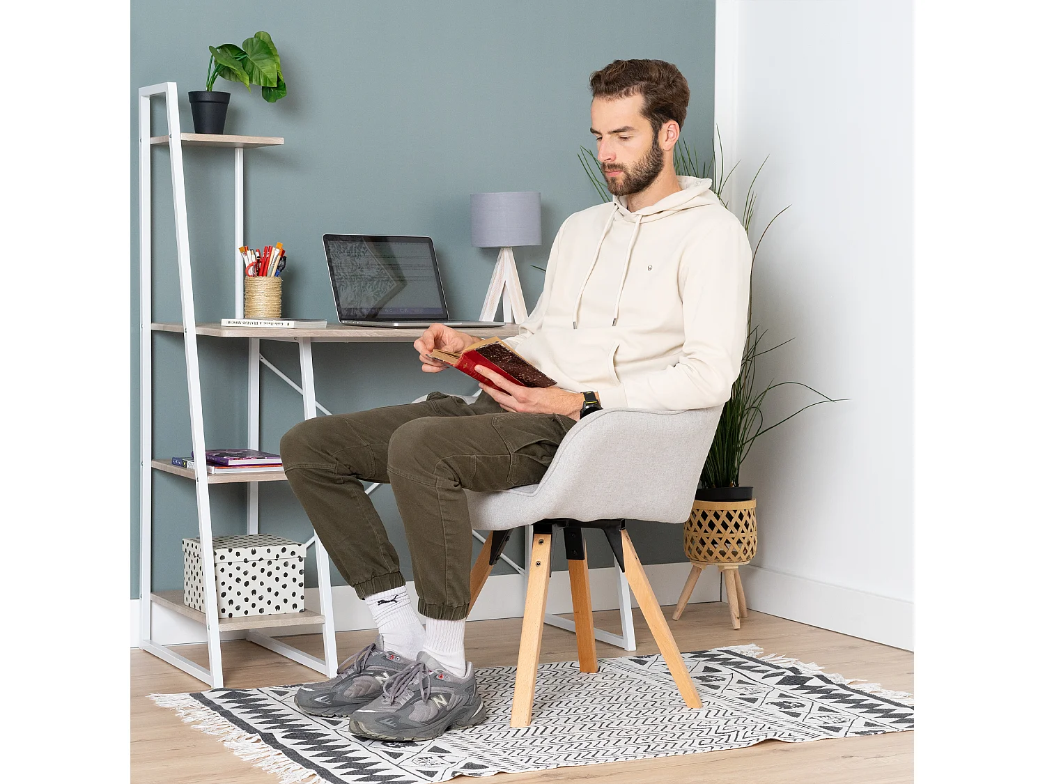 Chaise de bureau pivotant style scandinave en tissu pied en bois de hêtre,CARSONOFFICE