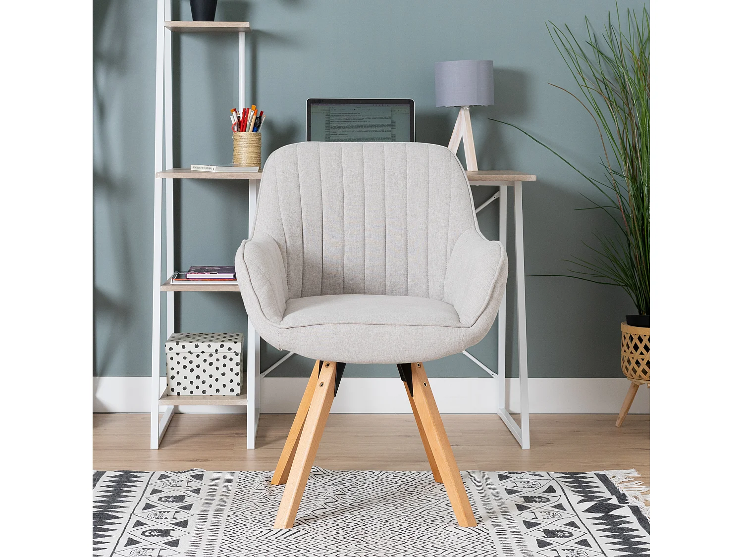 Chaise de bureau pivotant style scandinave en tissu pied en bois de hêtre,CARSONOFFICE