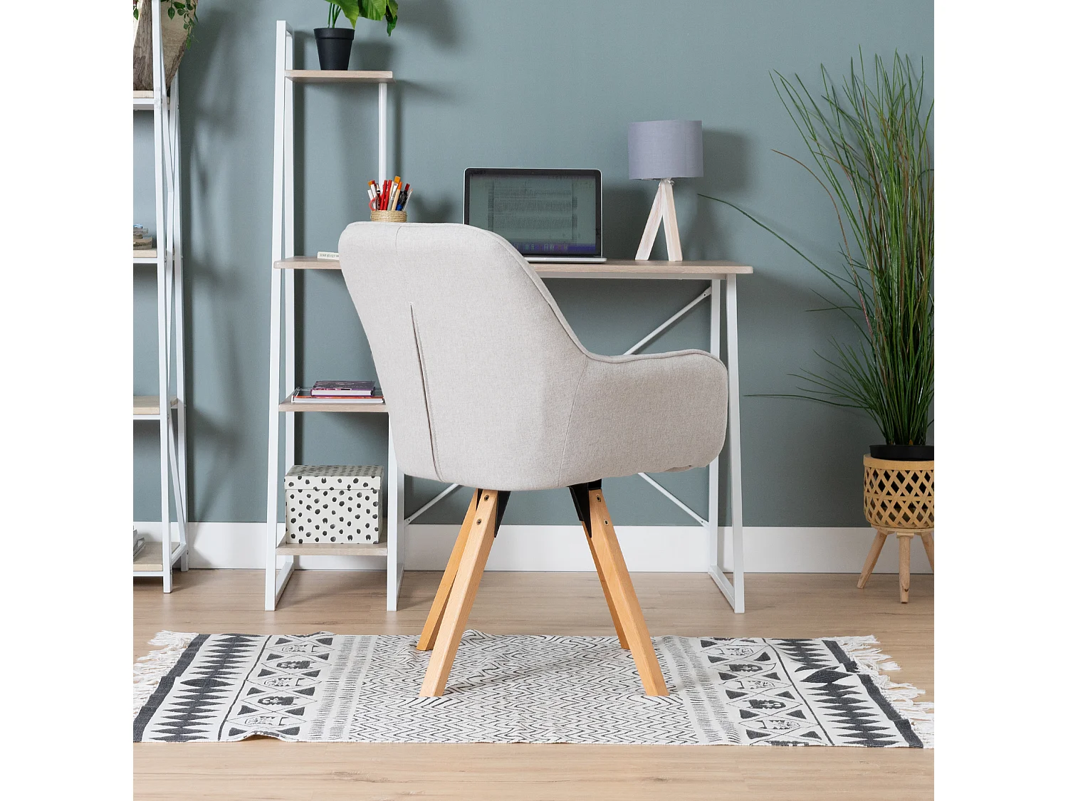 Chaise de bureau pivotant style scandinave en tissu pied en bois de hêtre,CARSONOFFICE