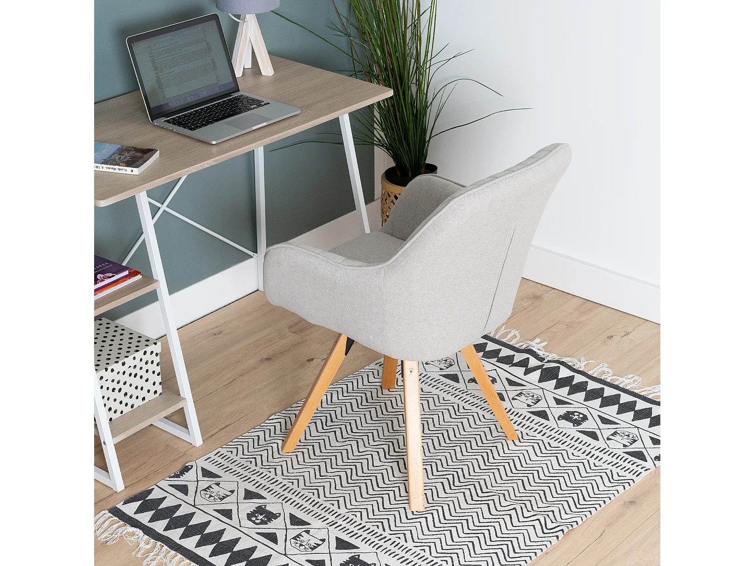 Chaise de bureau pivotant style scandinave en tissu pied en bois de hêtre,CARSONOFFICE