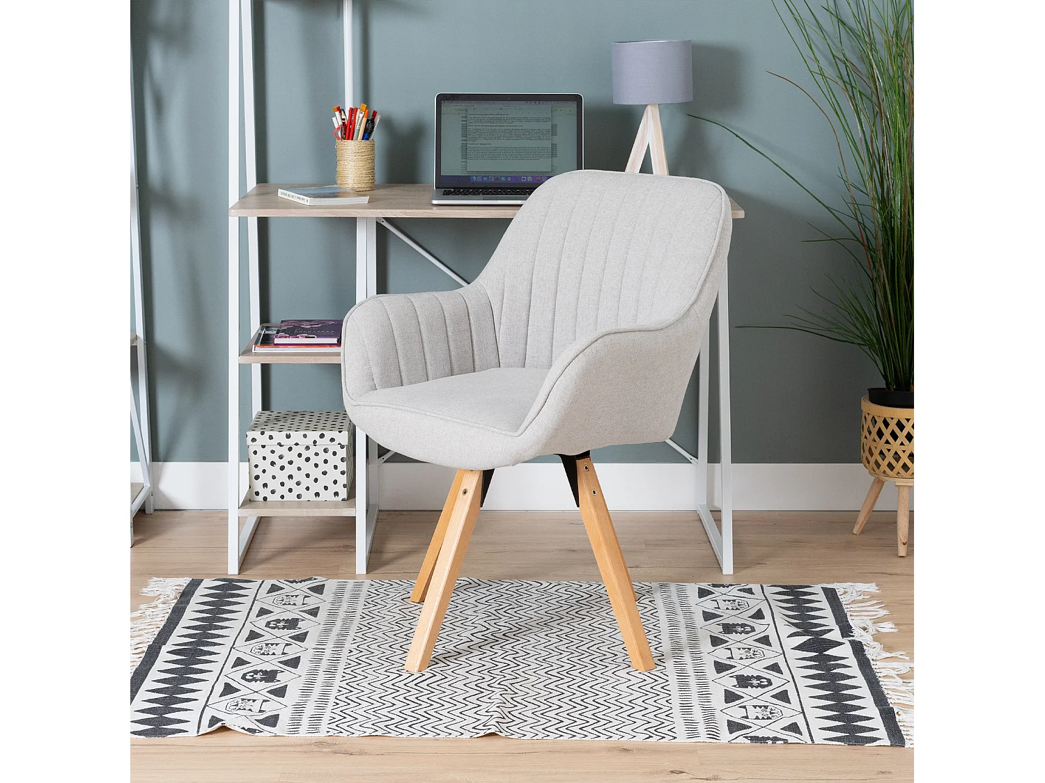 Chaise de bureau pivotant style scandinave en tissu pied en bois de hêtre,CARSONOFFICE
