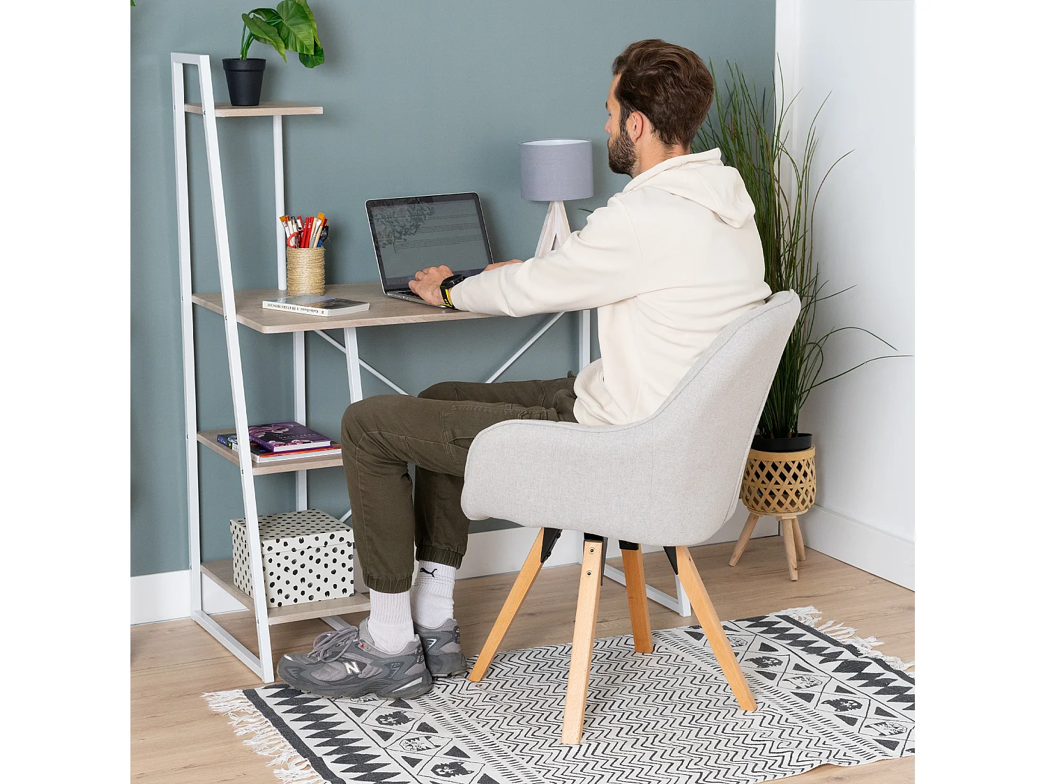 Chaise de bureau pivotant style scandinave en tissu pied en bois de hêtre,CARSONOFFICE