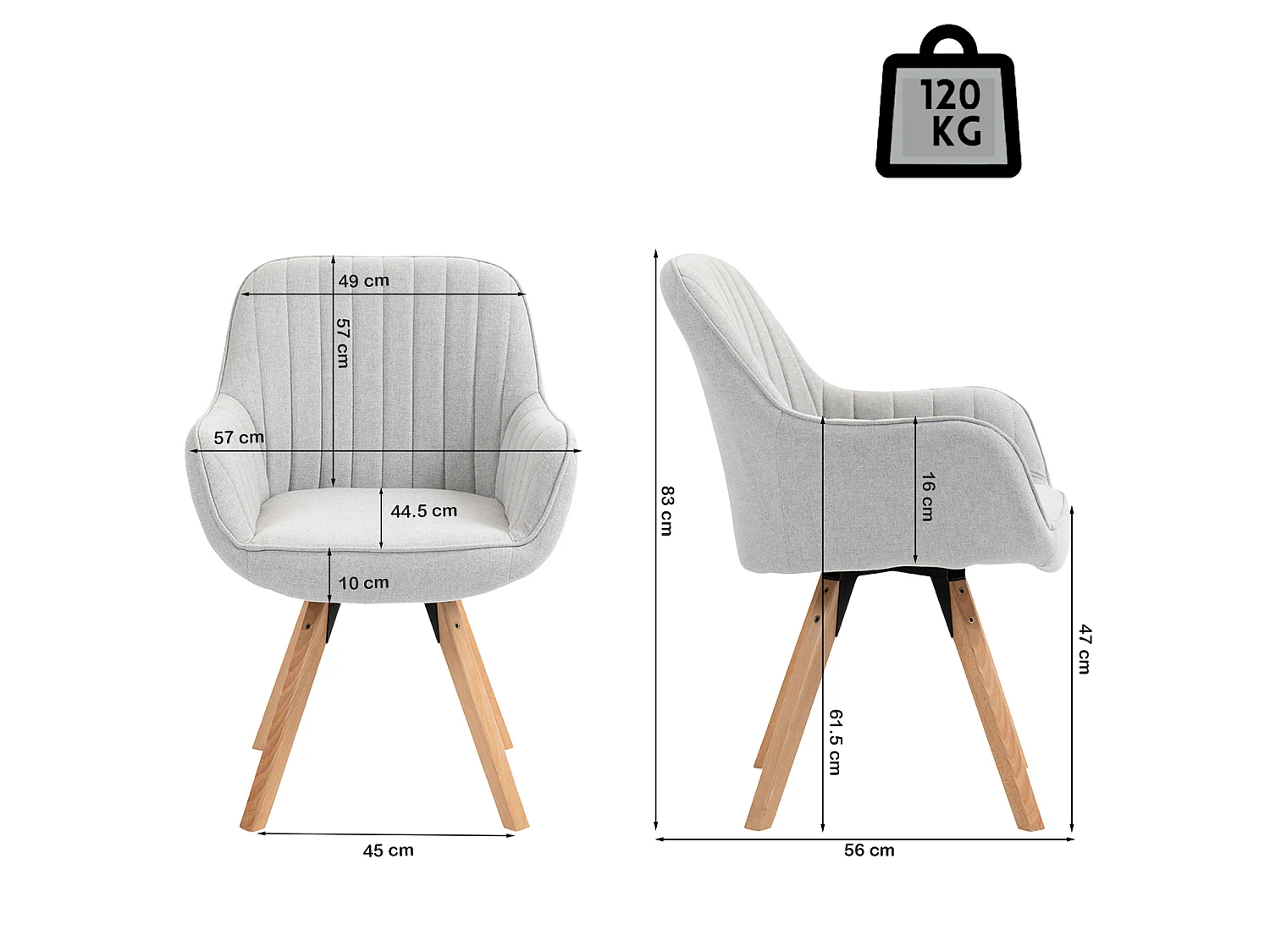 Chaise de bureau pivotant style scandinave en tissu pied en bois de hêtre,CARSONOFFICE
