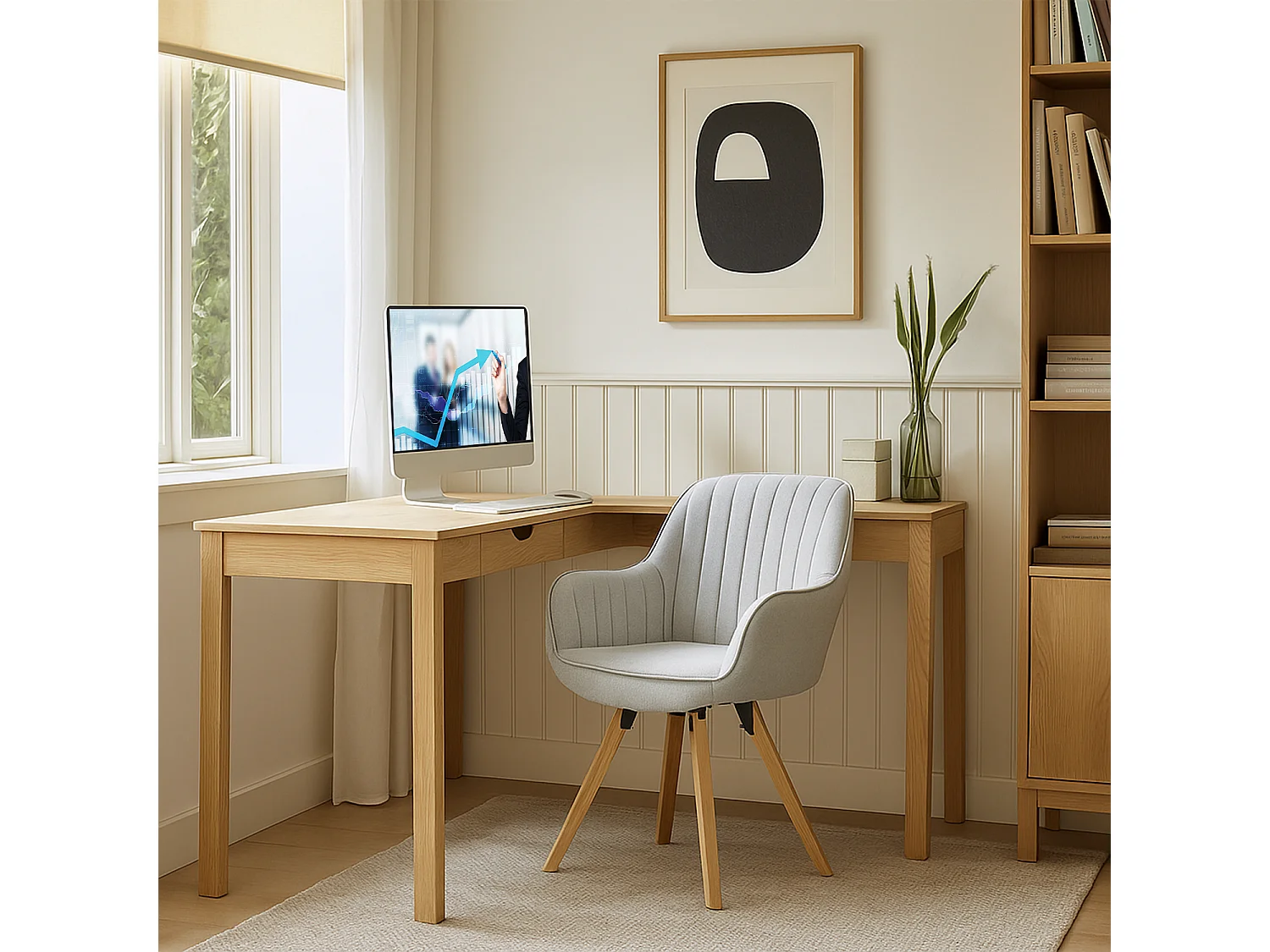 Chaise de bureau pivotant style scandinave en tissu pied en bois de hêtre,CARSONOFFICE