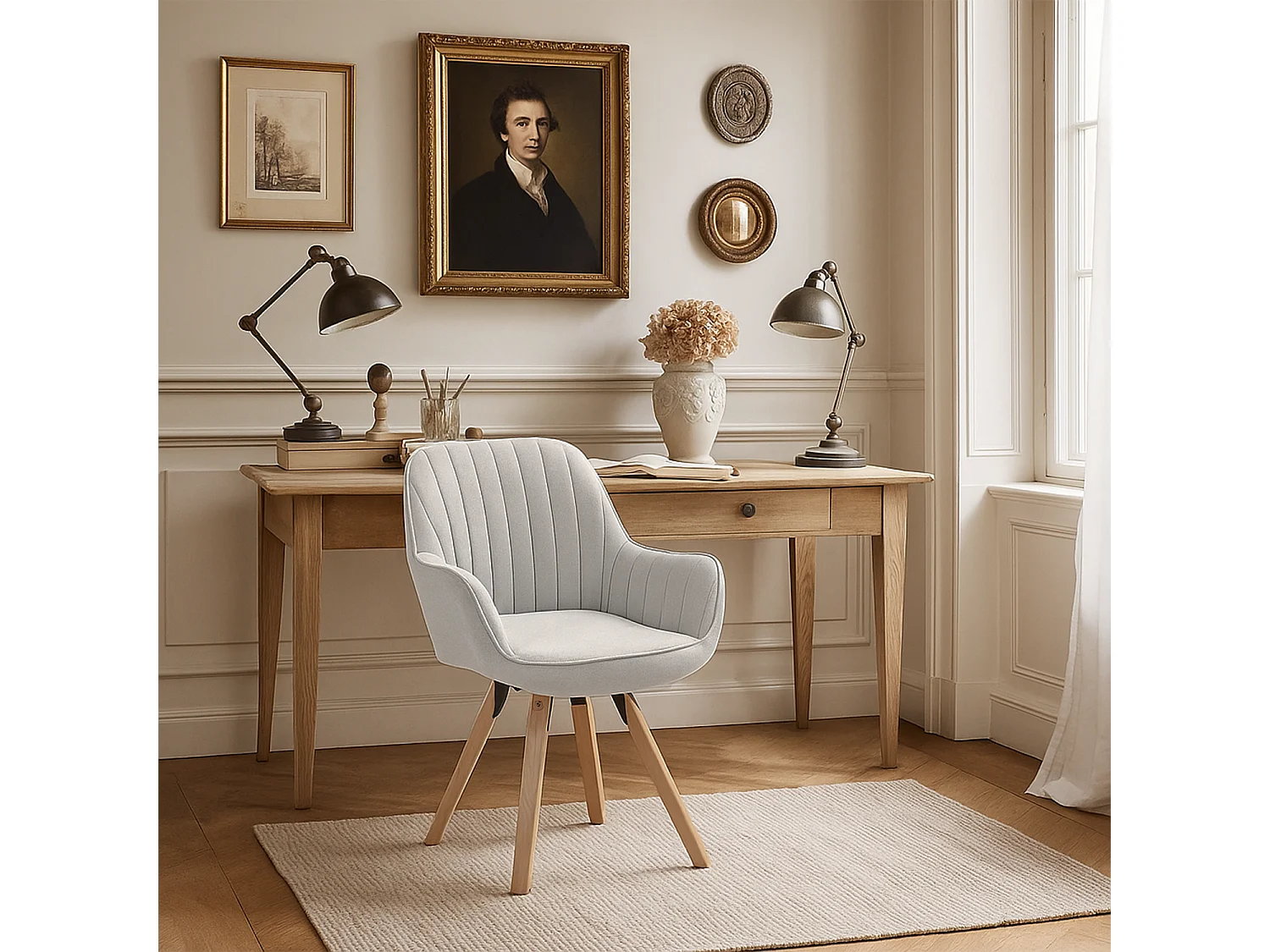 Chaise de bureau pivotant style scandinave en tissu pied en bois de hêtre,CARSONOFFICE
