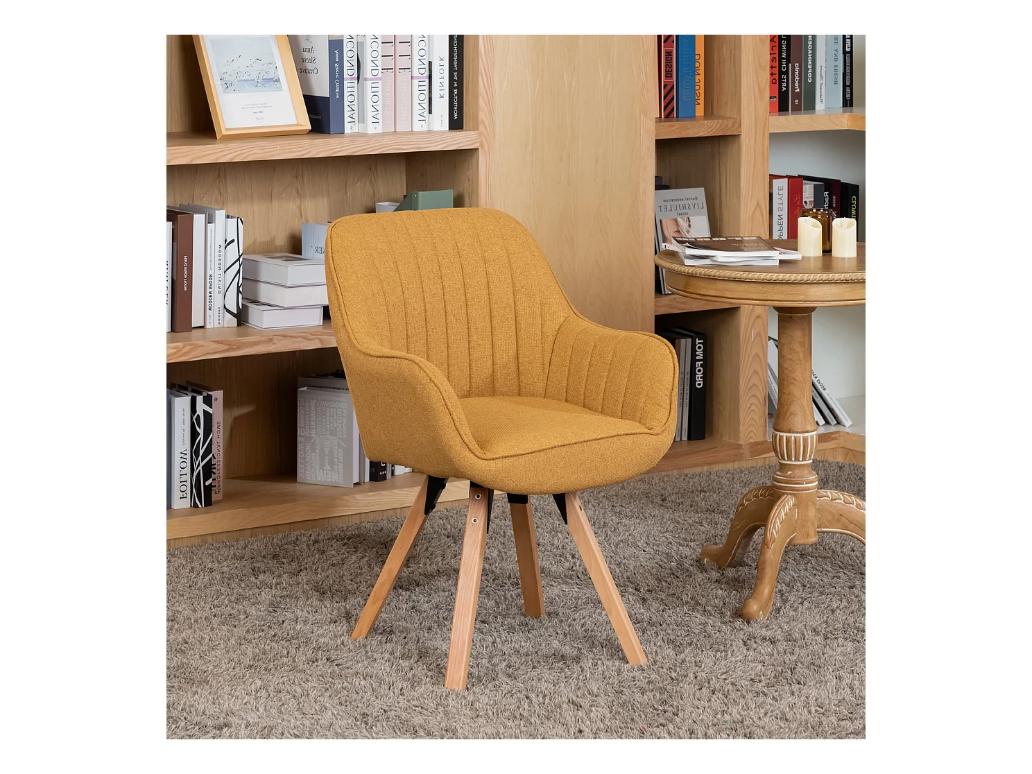 Chaise de bureau pivotant style scandinave en tissu pied en bois de hêtre,CARSONOFFICE