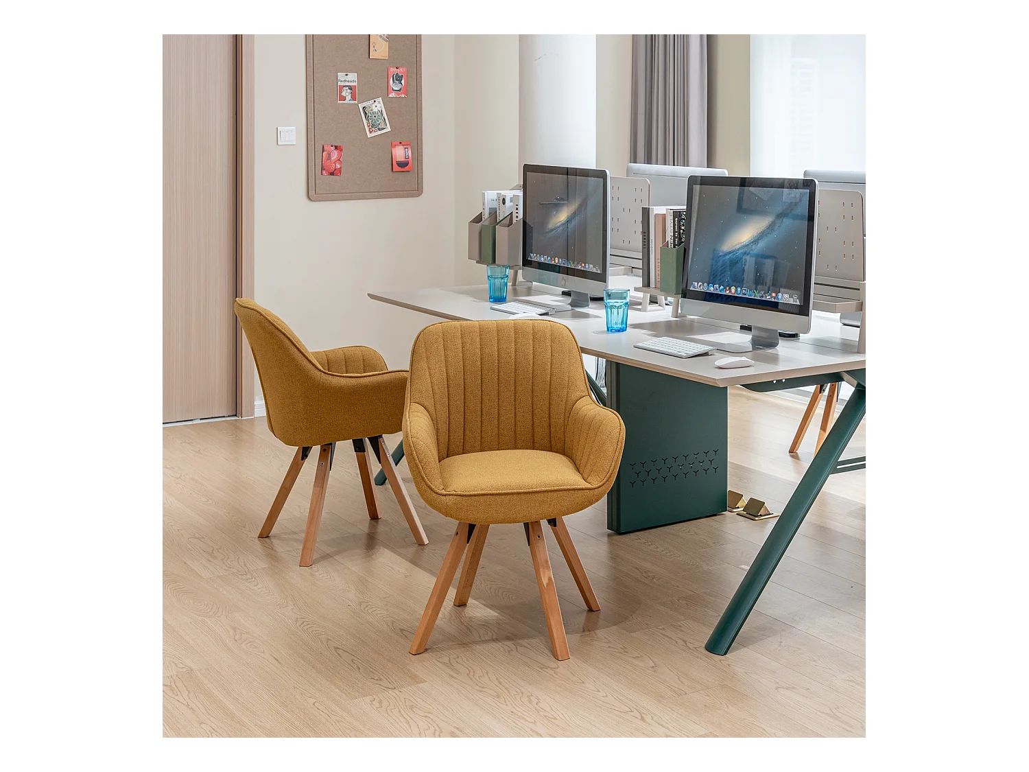 Chaise de bureau pivotant style scandinave en tissu pied en bois de hêtre,CARSONOFFICE