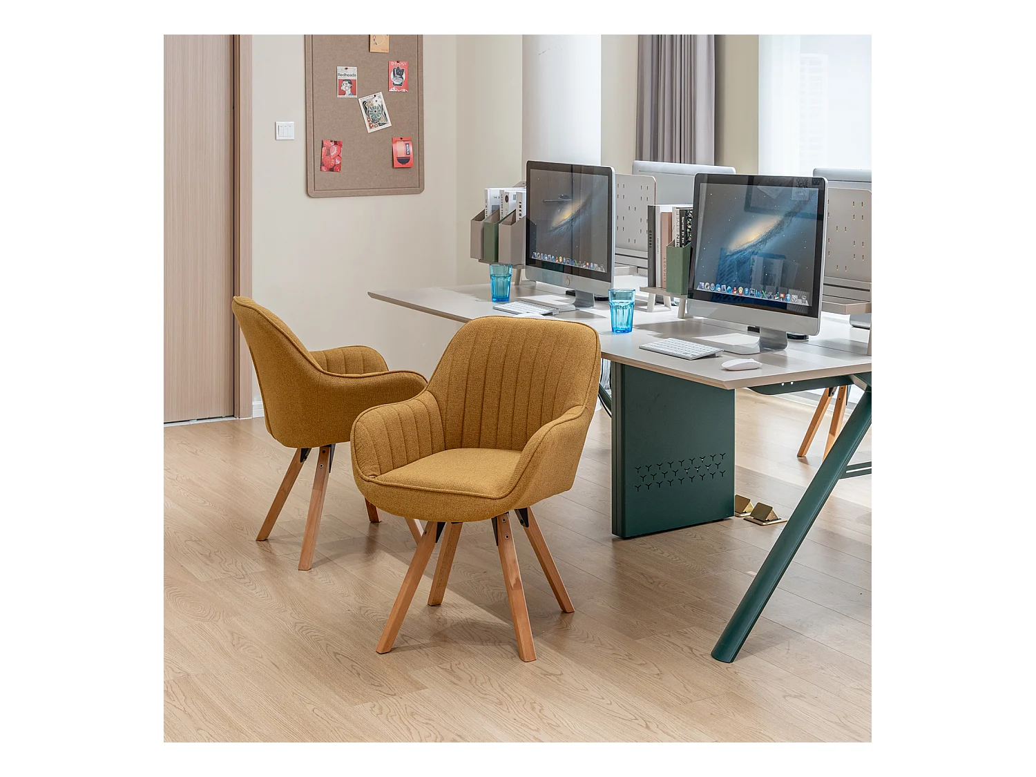 Chaise de bureau pivotant style scandinave en tissu pied en bois de hêtre,CARSONOFFICE