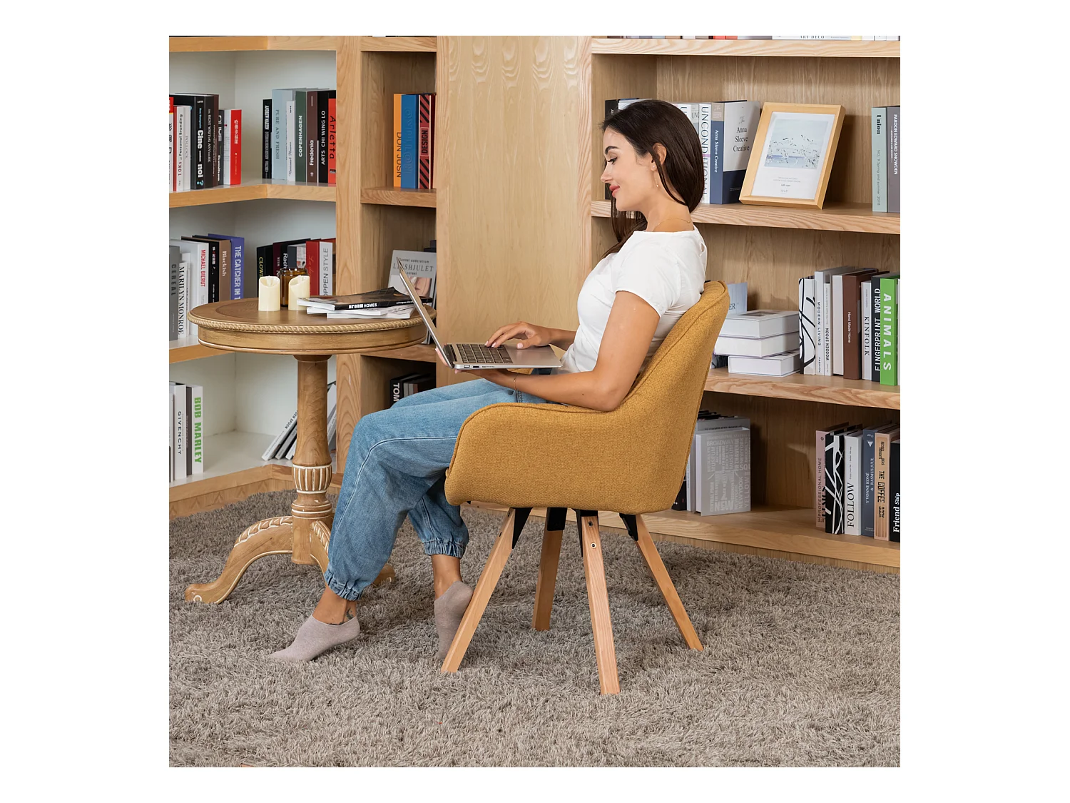 Chaise de bureau pivotant style scandinave en tissu pied en bois de hêtre,CARSONOFFICE