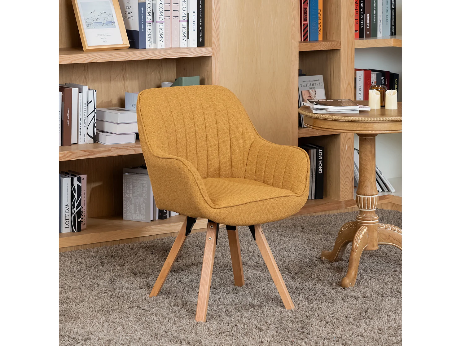 Chaise de bureau pivotant style scandinave en tissu pied en bois de hêtre,CARSONOFFICE