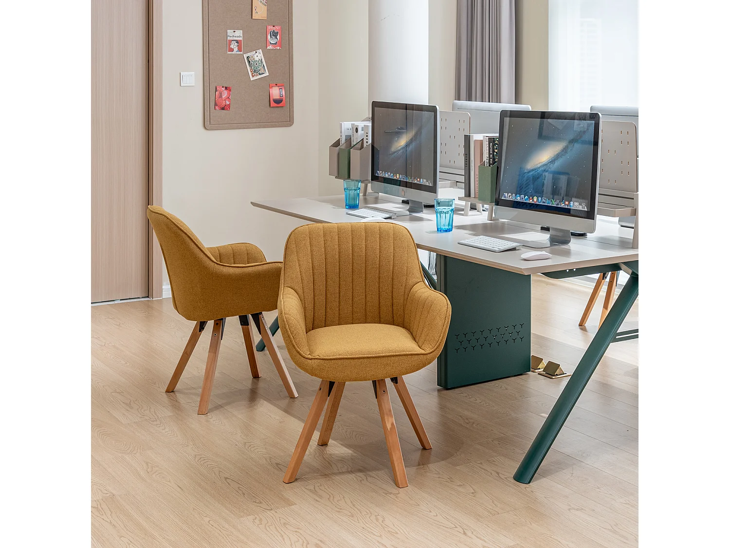 Chaise de bureau pivotant style scandinave en tissu pied en bois de hêtre,CARSONOFFICE