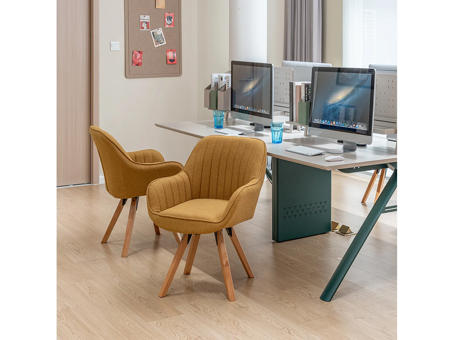 Chaise de bureau pivotant style scandinave en tissu pied en bois de hêtre,CARSONOFFICE