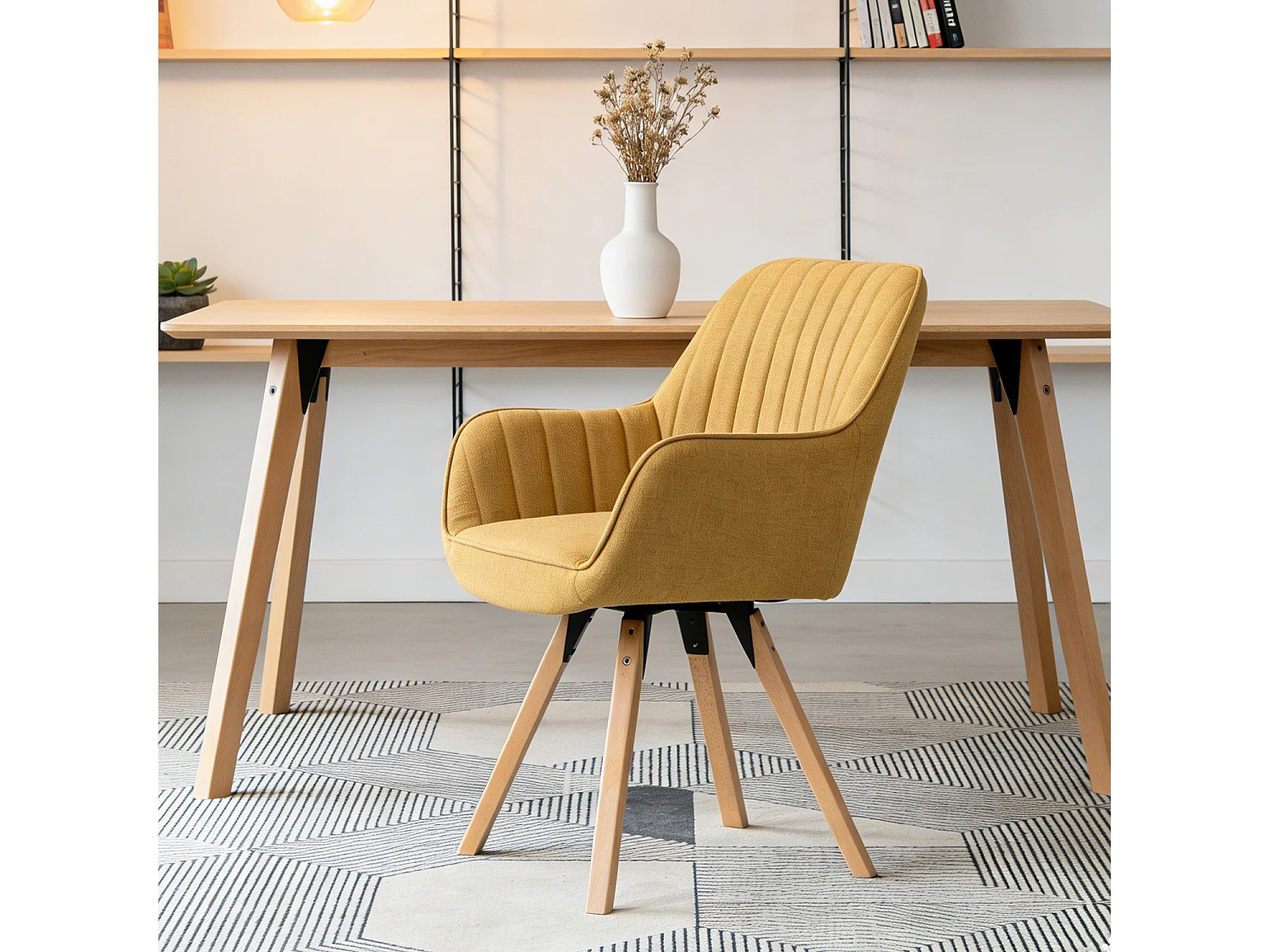 Chaise de bureau pivotant style scandinave en tissu pied en bois de hêtre,CARSONOFFICE
