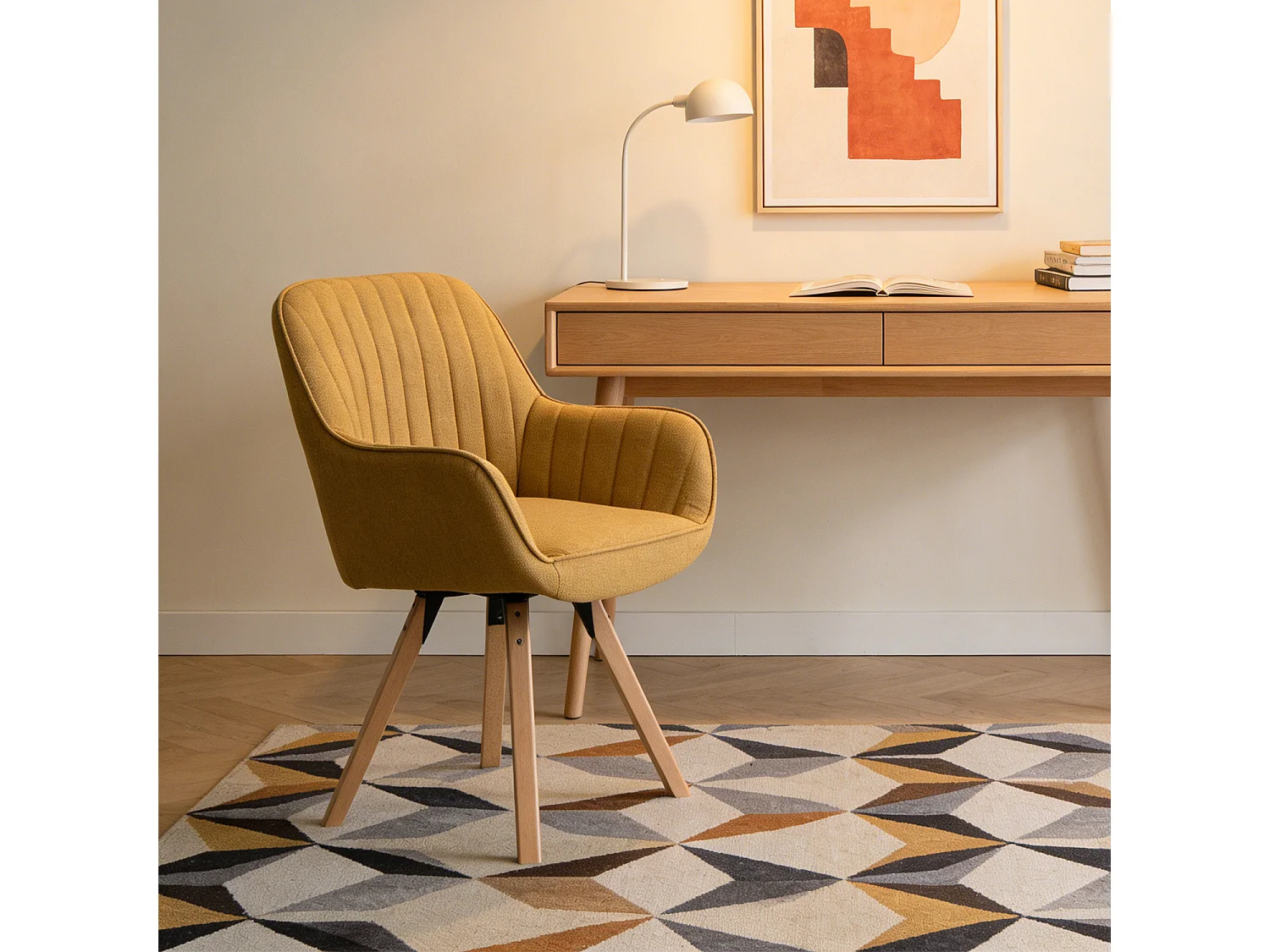 Chaise de bureau pivotant style scandinave en tissu pied en bois de hêtre,CARSONOFFICE