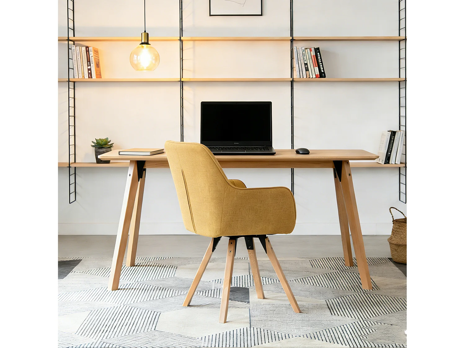 Chaise de bureau pivotant style scandinave en tissu pied en bois de hêtre,CARSONOFFICE