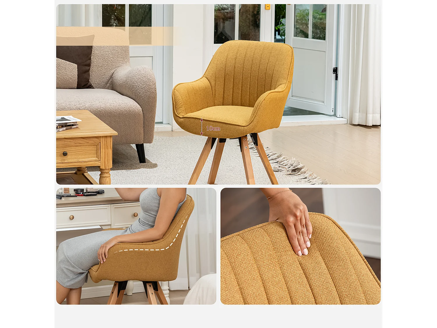 Chaise de bureau pivotant style scandinave en tissu pied en bois de hêtre,CARSONOFFICE